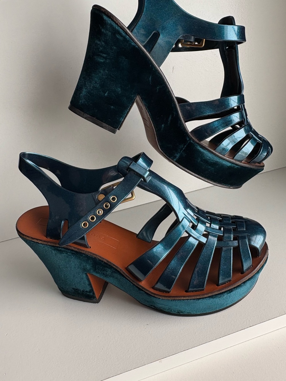 Marc Jacobs Vintage Resort Jelly Velvet Platform Sandals block heel 2006